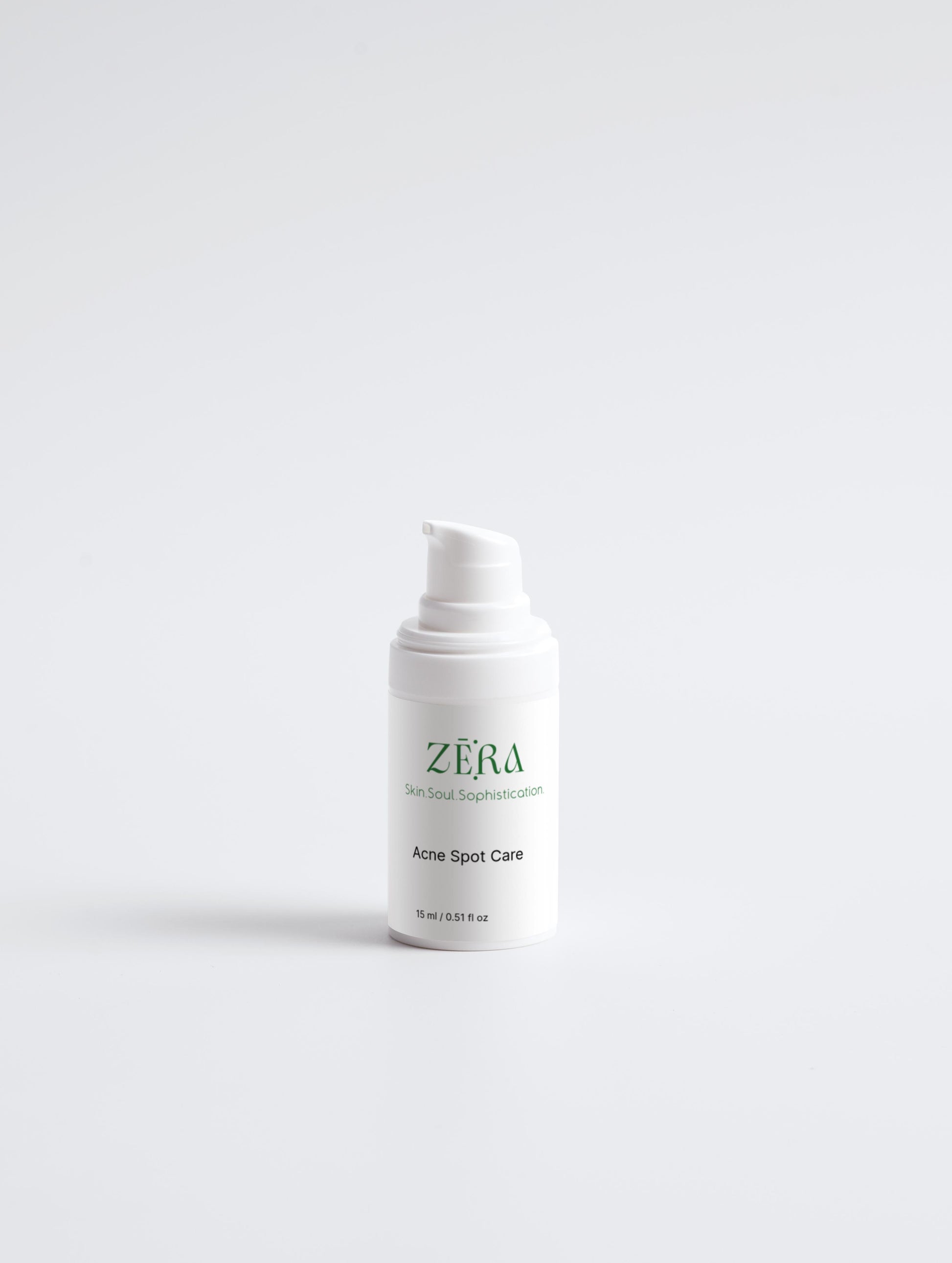 White skincare bottle labeled 'Zera' on a white background