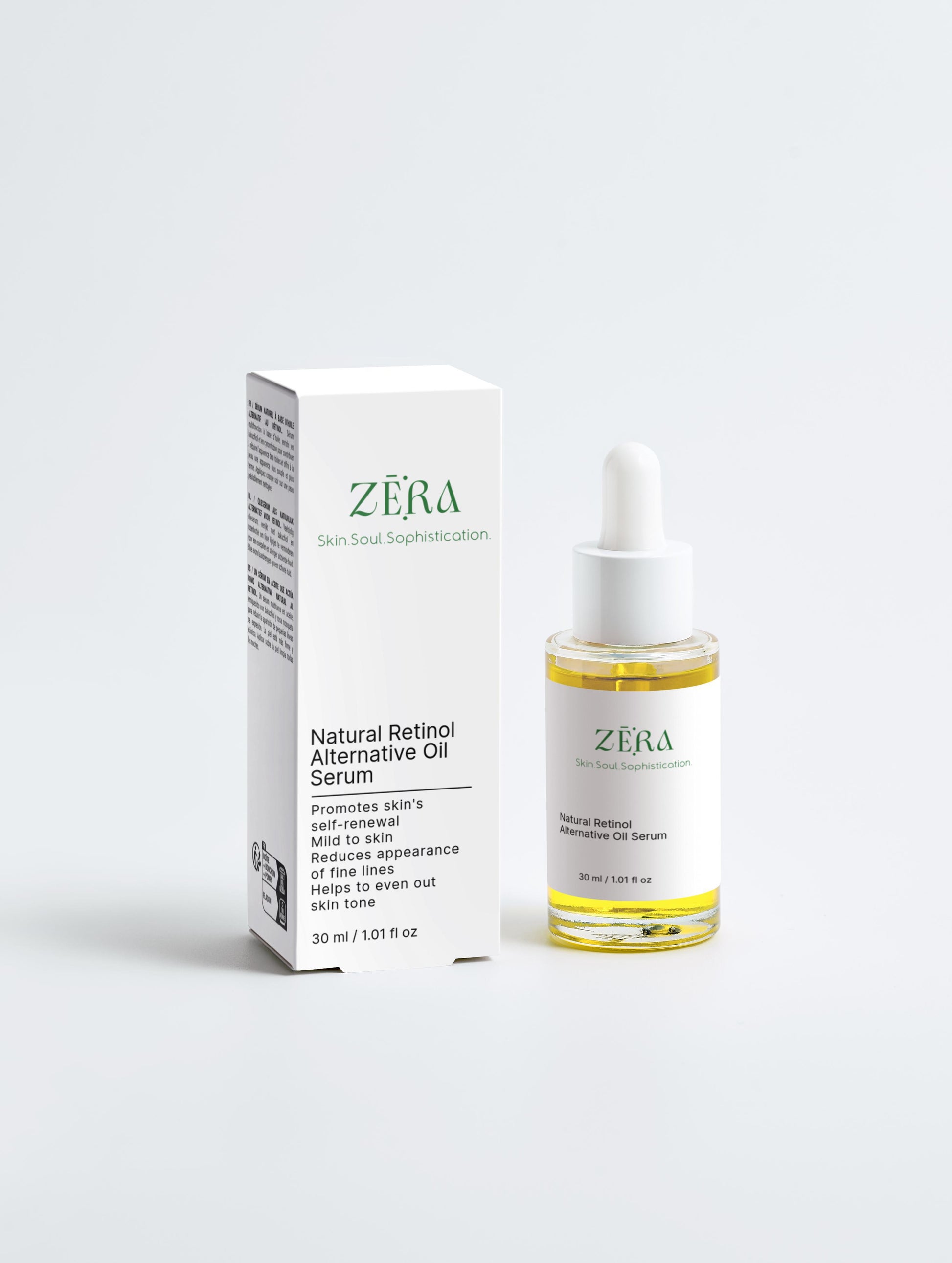 Zera Natural Retinol Alternative Oil Serum bottle and packaging on a white background