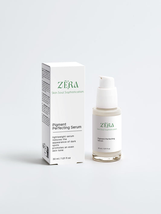 Zera Pigment Perfecting Serum bottle and packaging on a white background