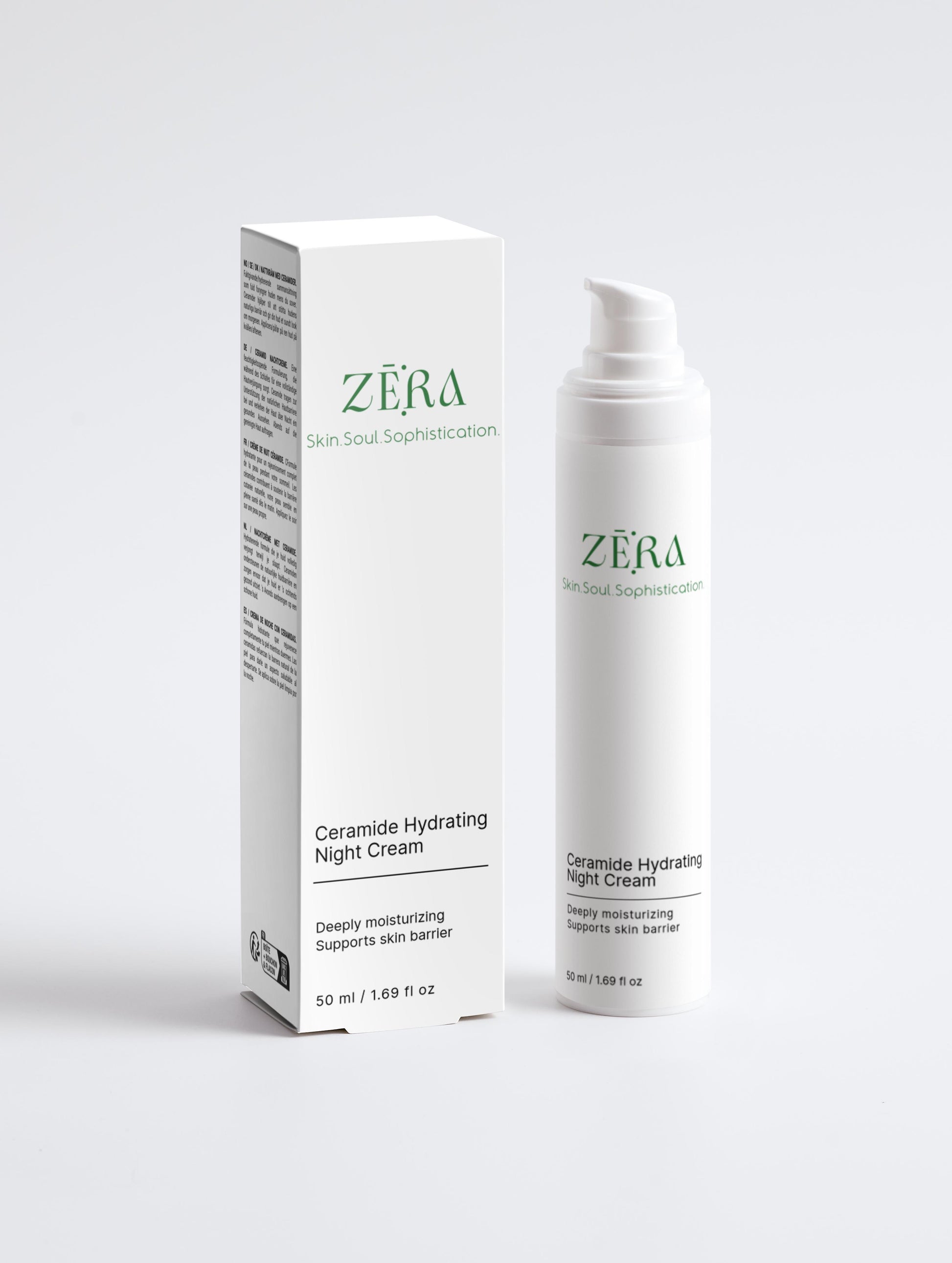 Zera Ceramide Hydrating Night Cream with packaging on a white background